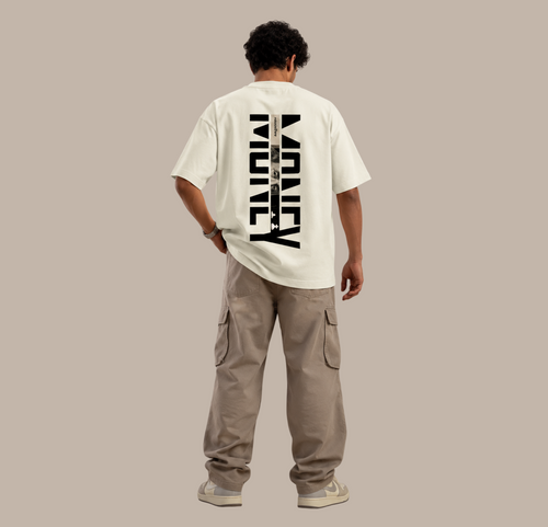"MONEY" Typography Back-Print Oversized T-Shirt - Off-White