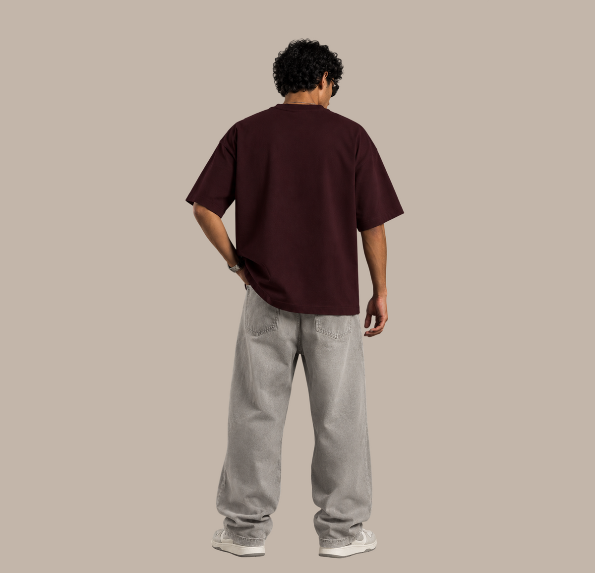 Heavyweight Streetwear "RELAX" Oversized Tee - Wine Red