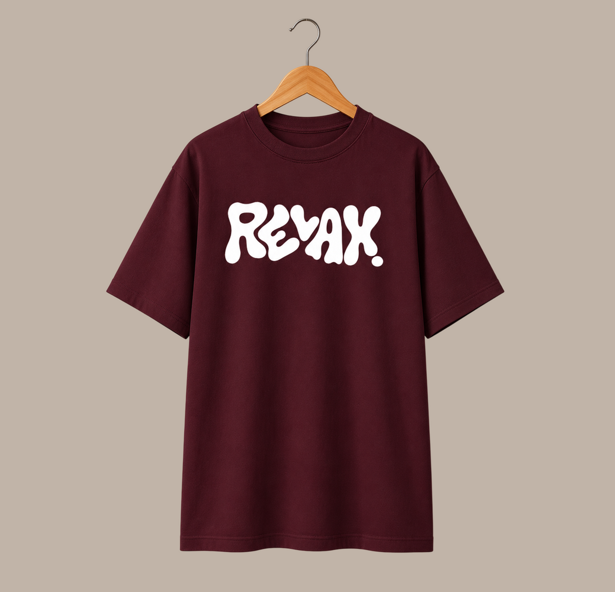 Heavyweight Streetwear "RELAX" Oversized Tee - Wine Red