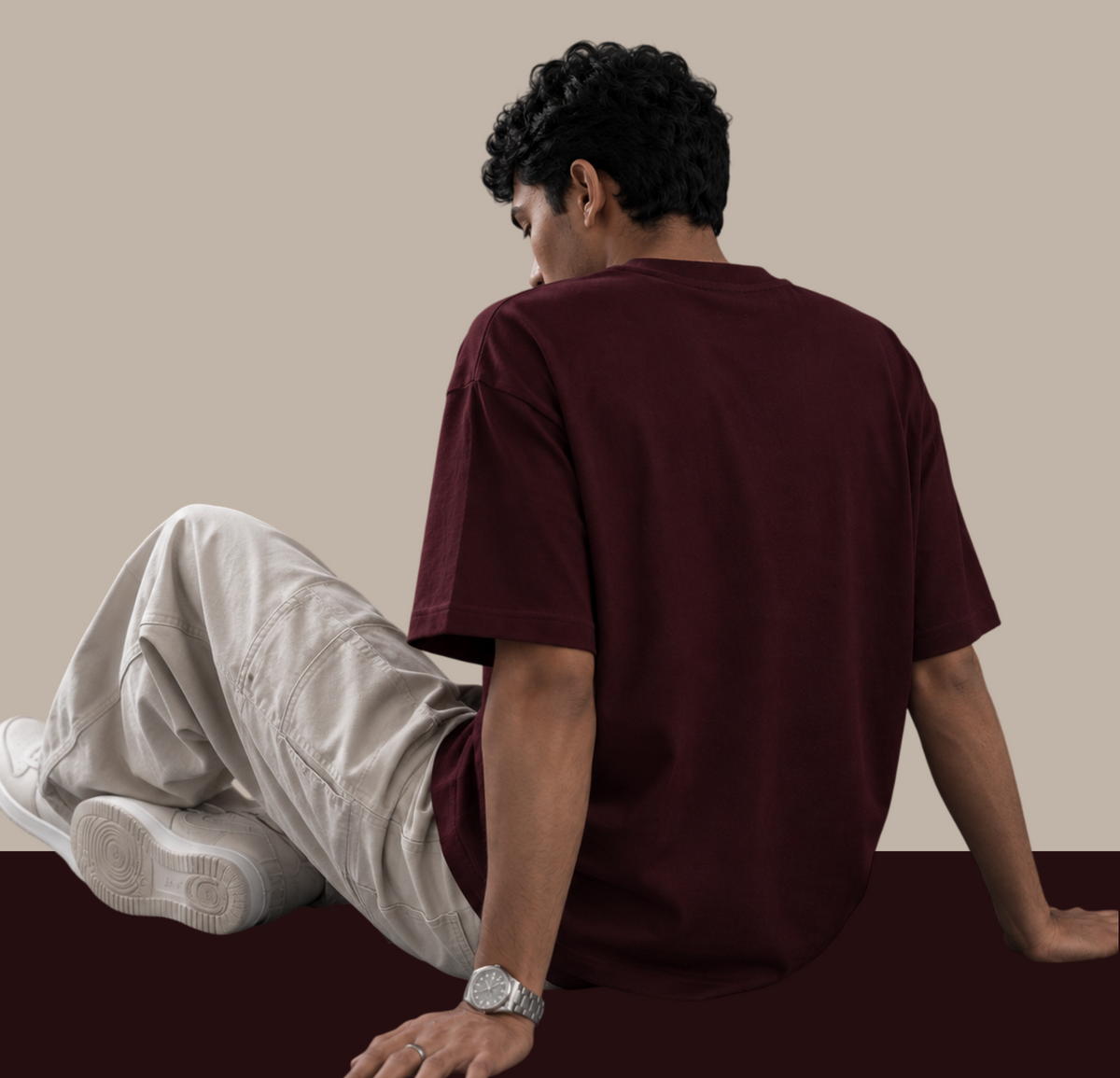 Heavyweight Streetwear "RELAX" Oversized Tee - Wine Red