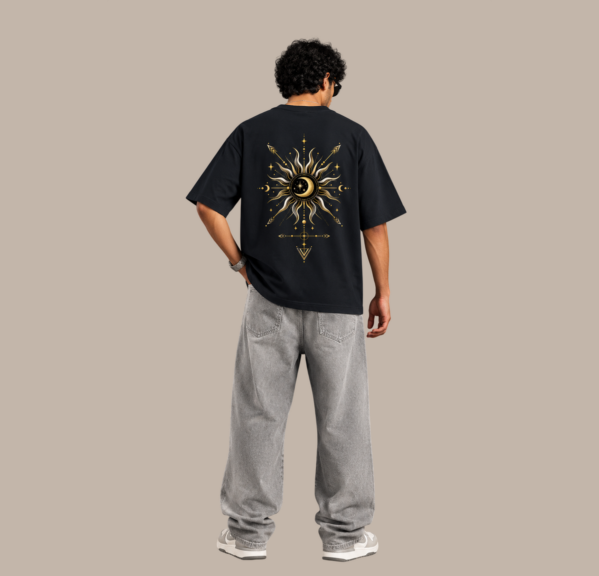 Mystical Astrology Graphic Oversized Streetwear Tee - Navy Blue