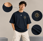 Mystical Astrology Graphic Oversized Streetwear Tee - Navy Blue